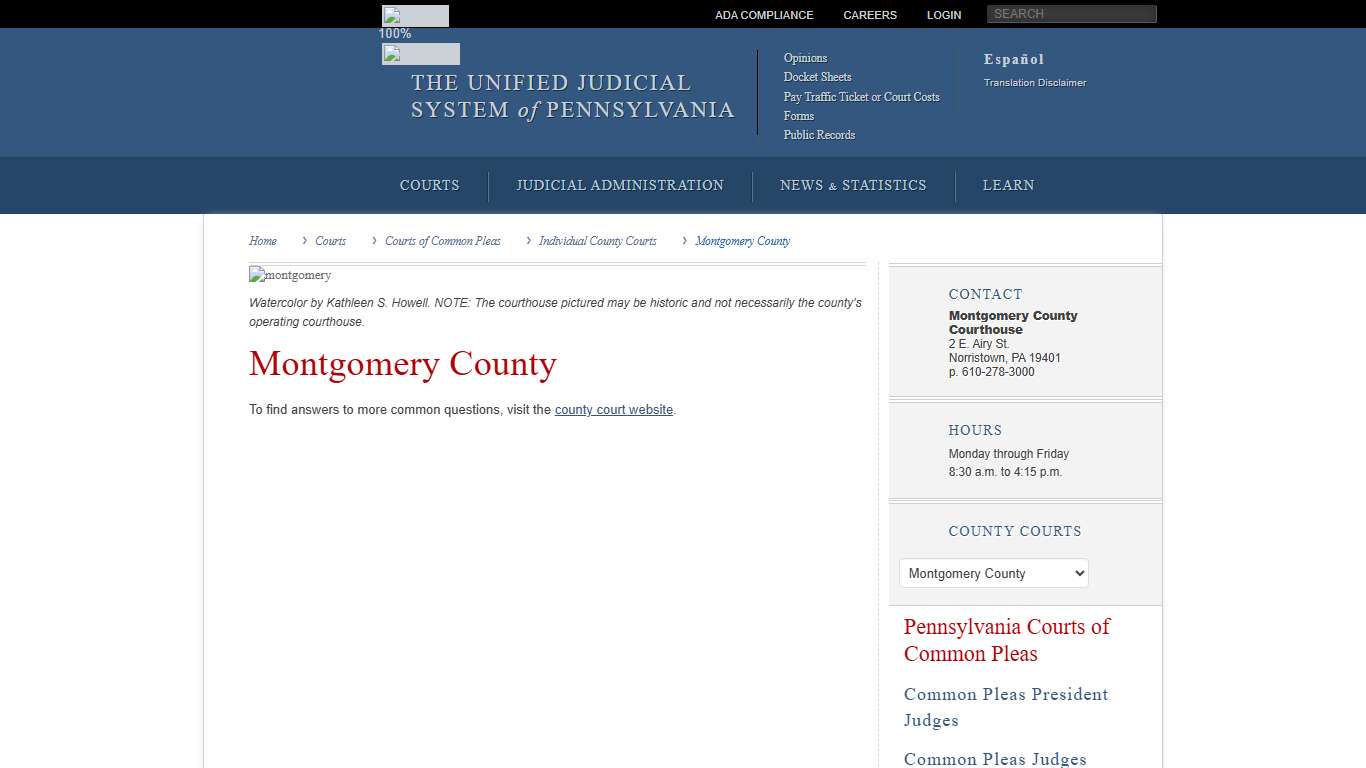 Montgomery County Individual County Courts Courts of Common Pleas Courts Unified Judicial System of Pennsylvania