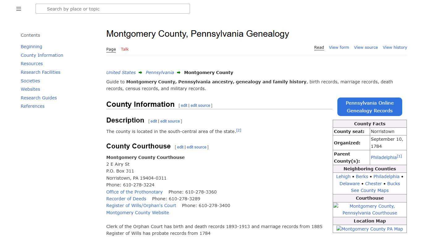 Montgomery County, Pennsylvania Genealogy • FamilySearch
