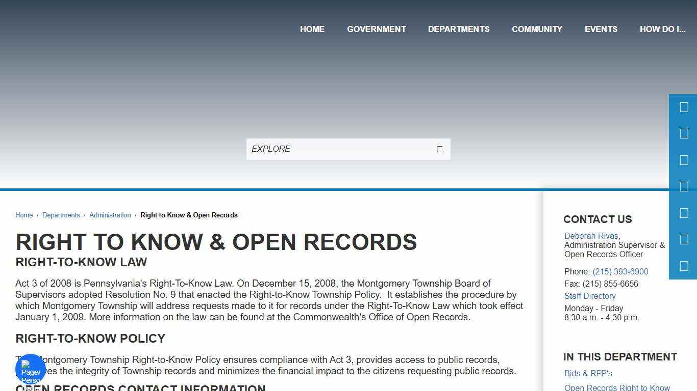 Right to Know & Open Records / Montgomery Township, PA