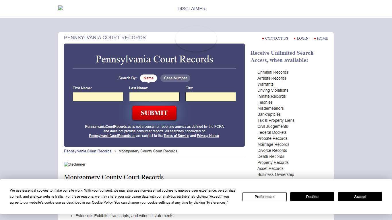 Montgomery County Court Records PennsylvaniaCourtRecords.us
